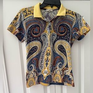 ETRO made in Italy woman’s graphic paisley abstract button down tshirt polo
